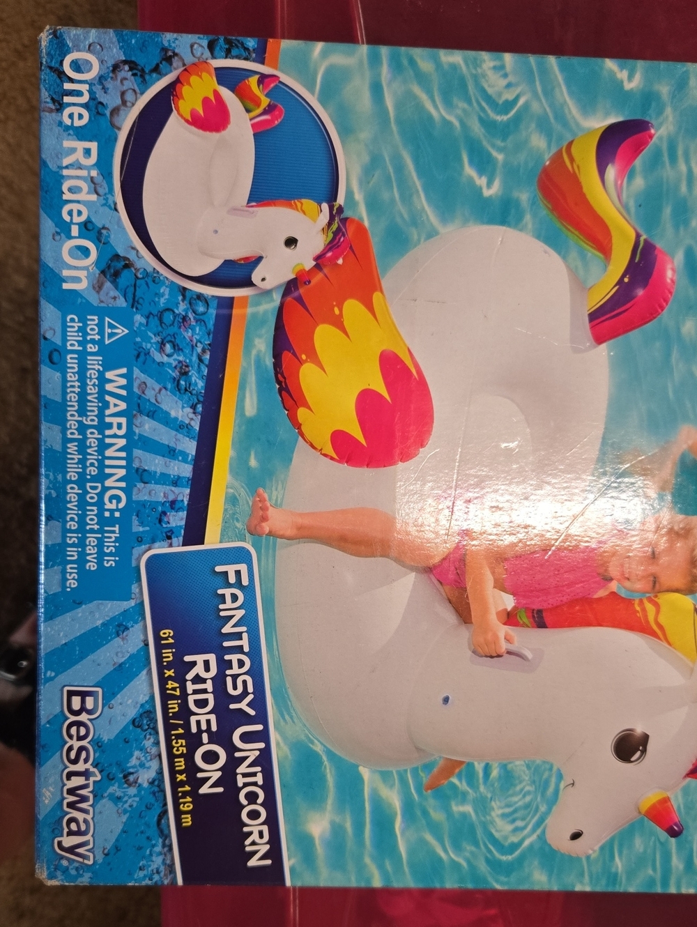 Bestway Fantasy Unicorn Ride-On Float - White with Rainbow Accents